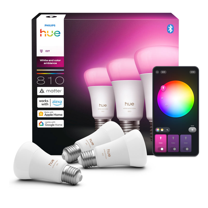 Philips Hue White and Color Ambiance Bombilla RGBW E27 6W 810lm (3 uds) 8720169364424