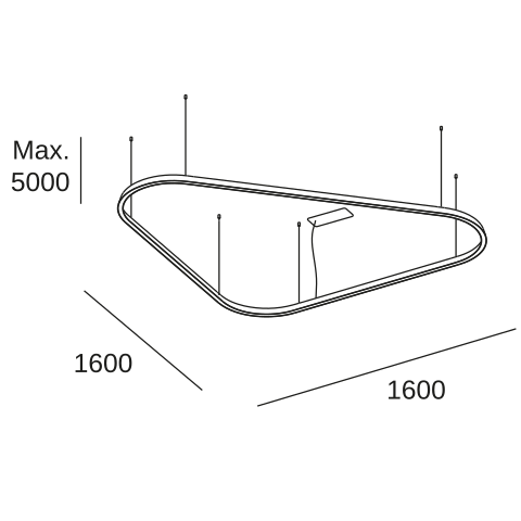 Lámpara de techo colgante LedsC4 Geometric Triangular Surface grande LED TS4X-00V9AZDU05 — plano técnico con dimensiones