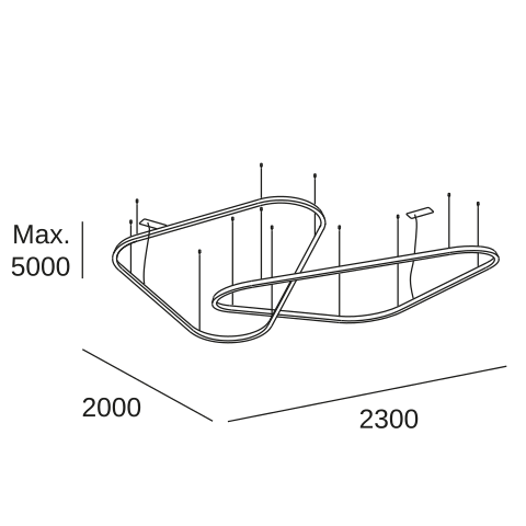 Lámpara de techo colgante LedsC4 Geometric Triangular Recessed Double grande TS5S-00V9AZDU05 — plano técnico con dimensiones