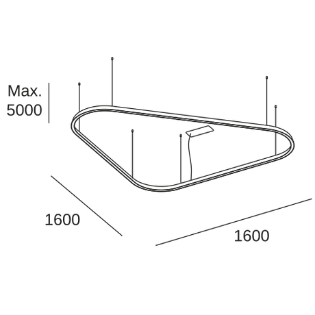 Lámpara de techo colgante LedsC4 Geometric Triangular Recessed grande LED TS5X-00V9AZDU05 — plano técnico con dimensiones