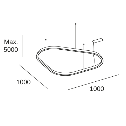 Lámpara de techo colgante LedsC4 Geometric Triangular Mini grande LED TS6Z-00V9AZDU05 — plano técnico con dimensiones