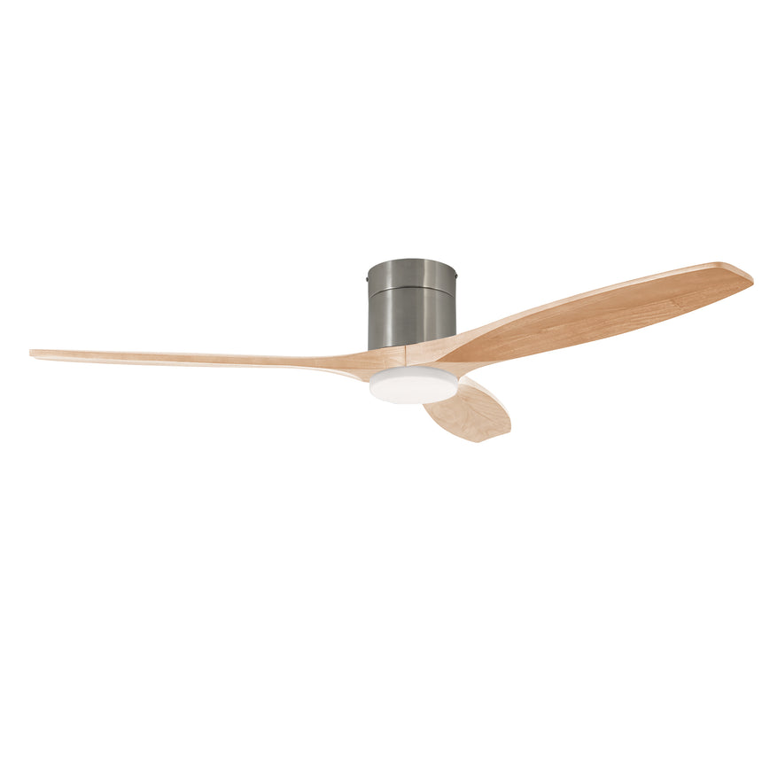 Ventilador de techo LedsC4 Stem Evo tube níquel satinado palas madera clara motor DC Ø132cm VE-0097-SFC