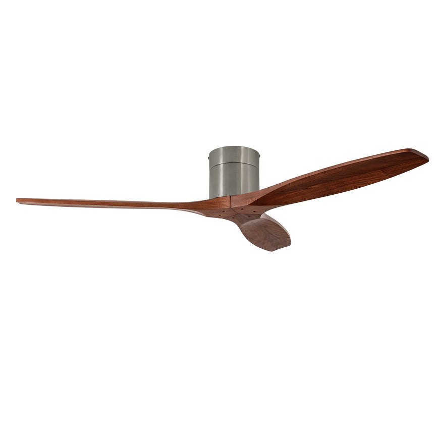 Ventilador de techo LedsC4 Stem Evo tube níquel satinado palas madera oscura motor DC Ø132cm VE-0098-SFF