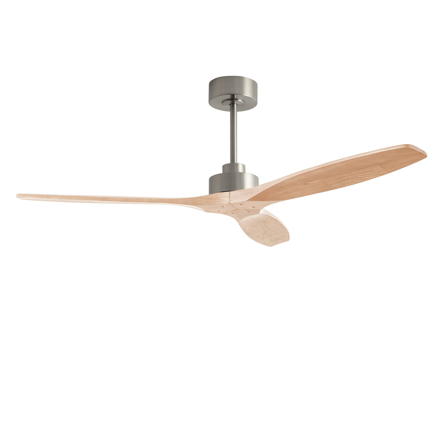 Ventilador de techo LedsC4 Stem Evo níquel satinado palas madera clara motor DC Ø122cm VE-0114-SFC