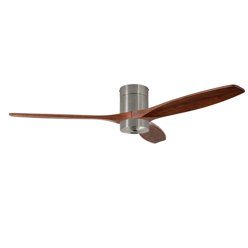 Ventilador de techo LedsC4 Stem Evo tube play níquel satinado palas madera oscura motor DC Ø132cm VE-0119-SFF