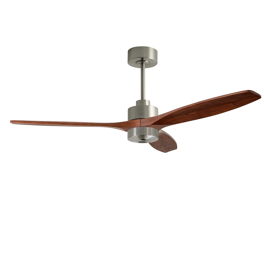 Ventilador de techo LedsC4 Stem Evo play níquel satinado palas madera oscura motor DC Ø122cm VE-0120-SFF