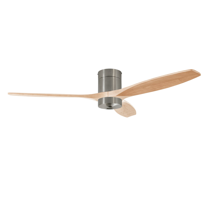 Ventilador de techo LedsC4 Stem Evo tube play níquel satinado palas madera clara motor DC Ø122cm VE-0121-SFC
