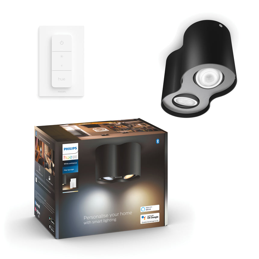 Philips Hue Foco 2 luces Pillar negro White Ambiance 6W 6500K 871951433842500 350lm