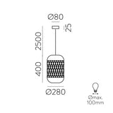 ACB Vivian Lámpara de techo colgante 3931/25 Ratán Natural, Kit Blan. Text., LED E27 15W, C3931081NA