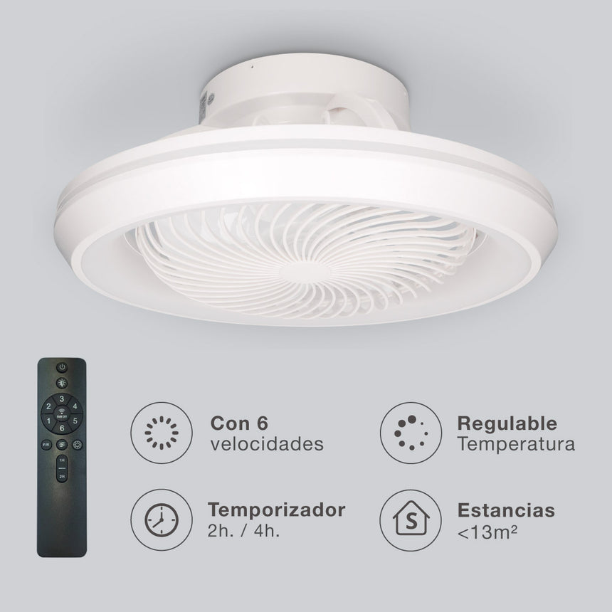 GSC Bhoor Ventilador plafón rotativo con luz CCT regulable y mando Ø50 7 aspas DC Blanco 300005080