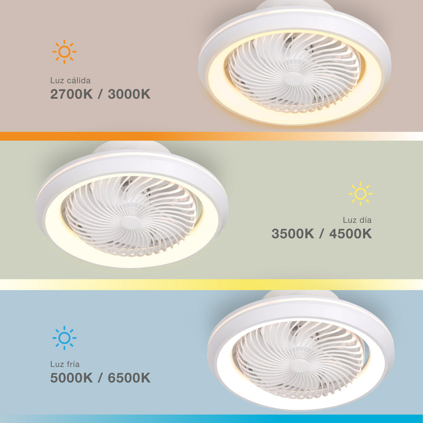 GSC Bhoor Ventilador plafón rotativo con luz CCT regulable y mando Ø50 7 aspas DC Blanco 300005080