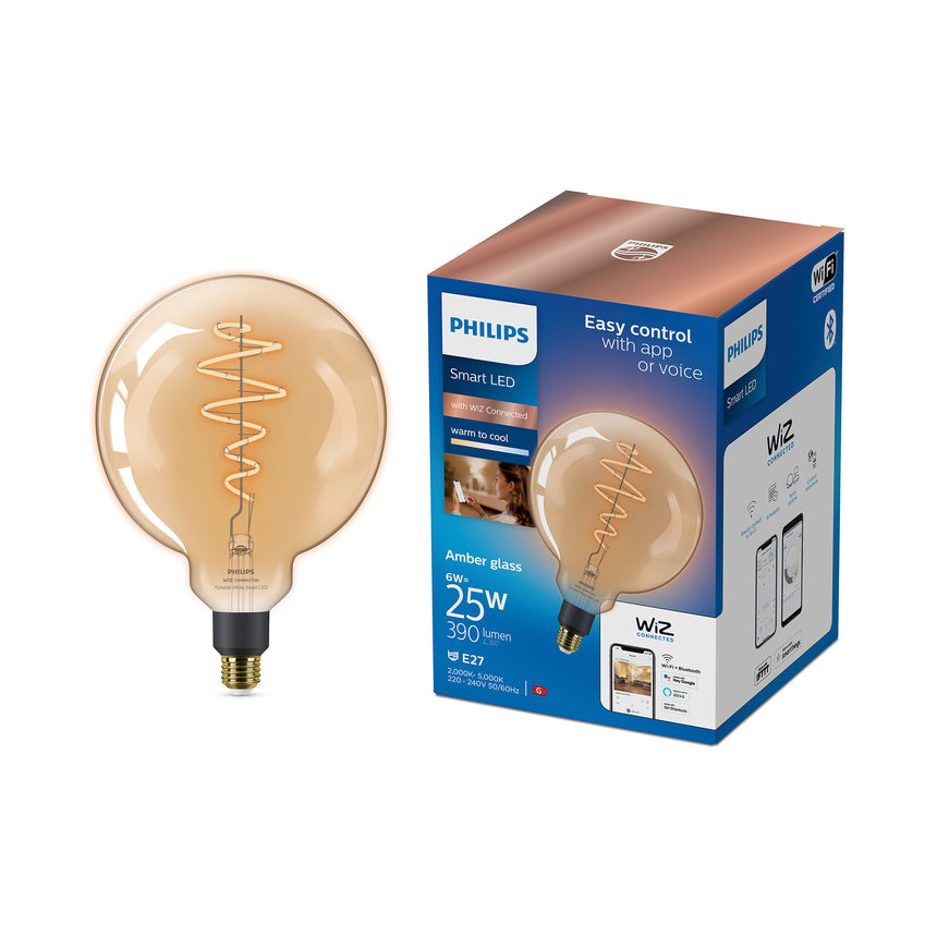 Bombilla de filamento Philips WiZ ámbar G200 6W E27 390lm 372160