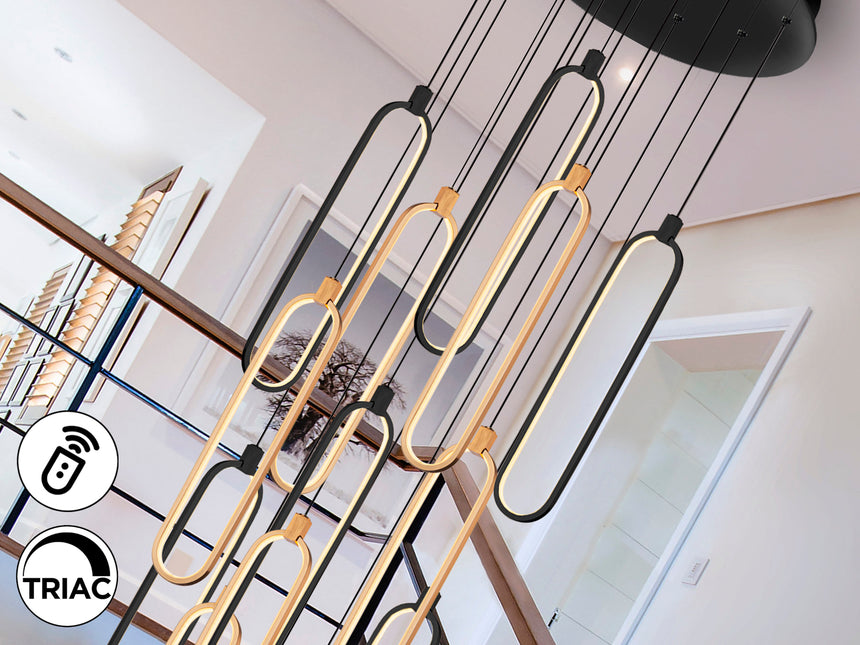 Schuller Colette Lámpara de techo grande 14 luces negro oro rosa regulable 787420D XXL