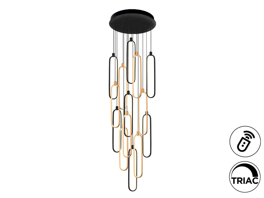 Schuller Colette Lámpara de techo grande 14 luces negro oro rosa regulable 787420D XXL