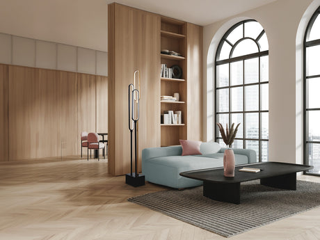 Lámpara de pie de salón Schuller Colette grande LED 3 luces oro rosa y negro 3000K XXL vista 1