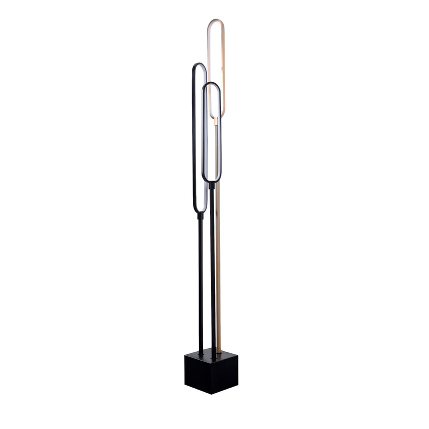 Lámpara de pie de salón Schuller Colette grande LED 3 luces oro rosa y negro 3000K XXL ambiente