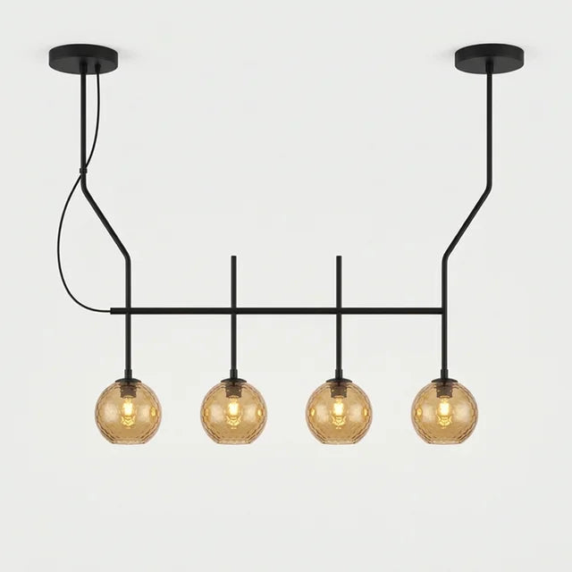 Lámpara colgante 4 luces ACB Maui negro mate con tulipa Parma ámbar facetada