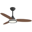 Ventilador Mahon de AJP en negro y madera oscura, con tres palas y luz circular