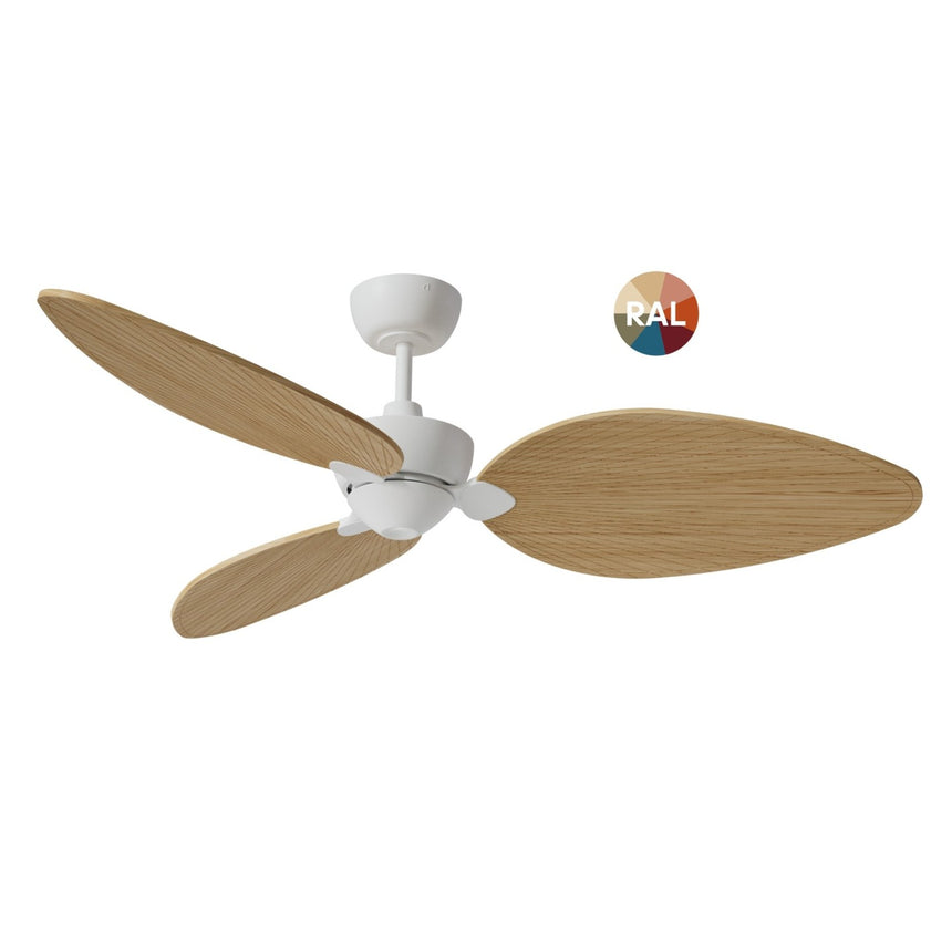 Ventilador de techo con luz Sulion Alma LED madera blanco apto exterior CCT IP44 6W 2309484