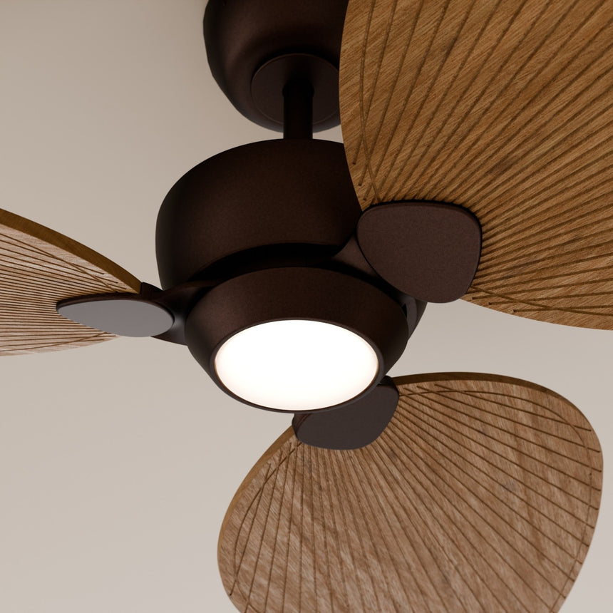 Ventilador de techo con luz Sulion Alma 132cm LED marrón óxido y madera media motor DC — vista 3