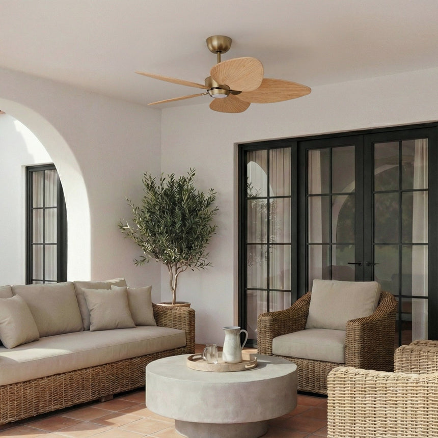Ventilador de techo con luz Sulion Alma 132cm LED latón y madera clara motor DC CCT — vista 2