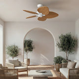 Ventilador de techo con luz Sulion Alma LED madera blanco apto exterior CCT IP44 6W 2309583