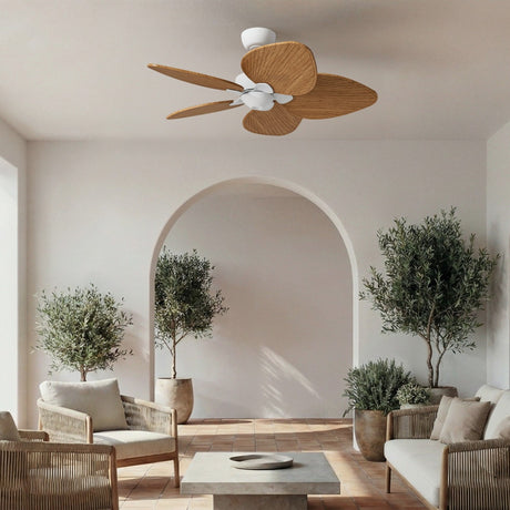 Ventilador de techo con luz Sulion Alma LED madera blanco apto exterior CCT IP44 6W 2309583
