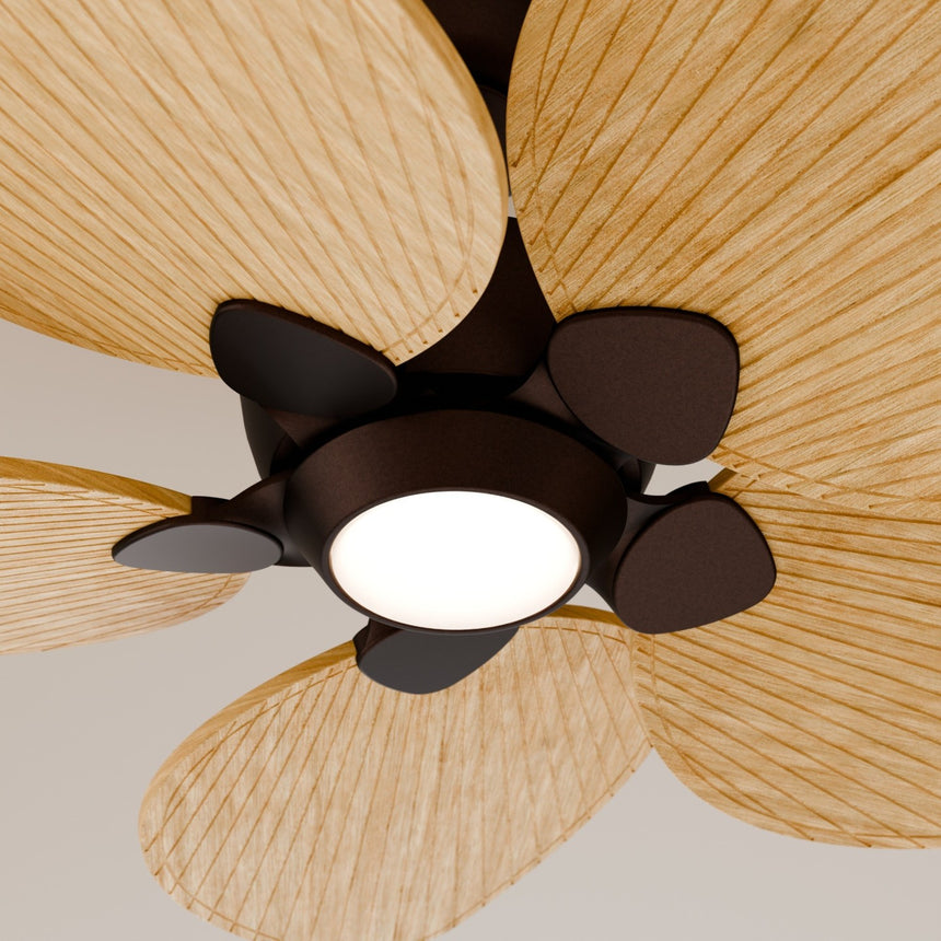 Ventilador de techo con luz Sulion Alma 100cm LED marrón óxido y madera clara motor DC — vista 3