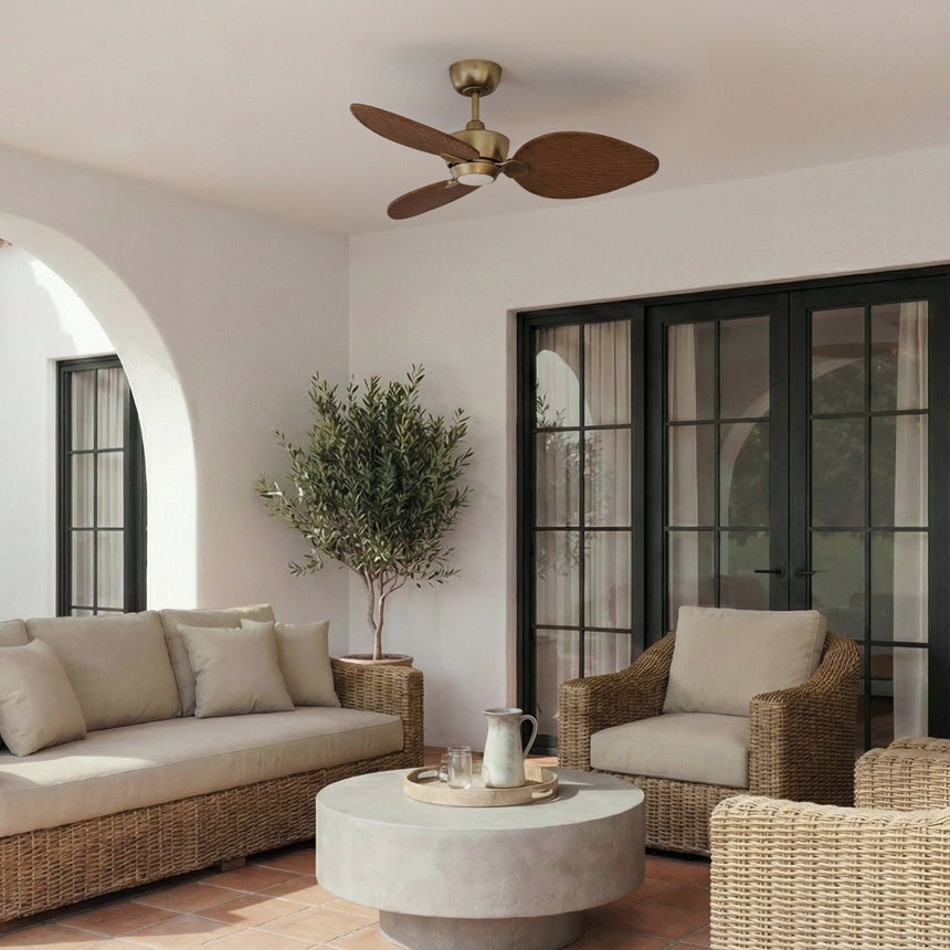 Ventilador de techo con luz Sulion Alma 100cm LED latón y madera oscura motor DC CCT — vista 2