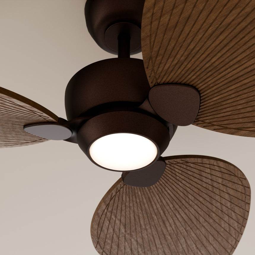 Ventilador de techo con luz Sulion Alma 132cm marrón óxido y madera oscura motor DC — vista 3