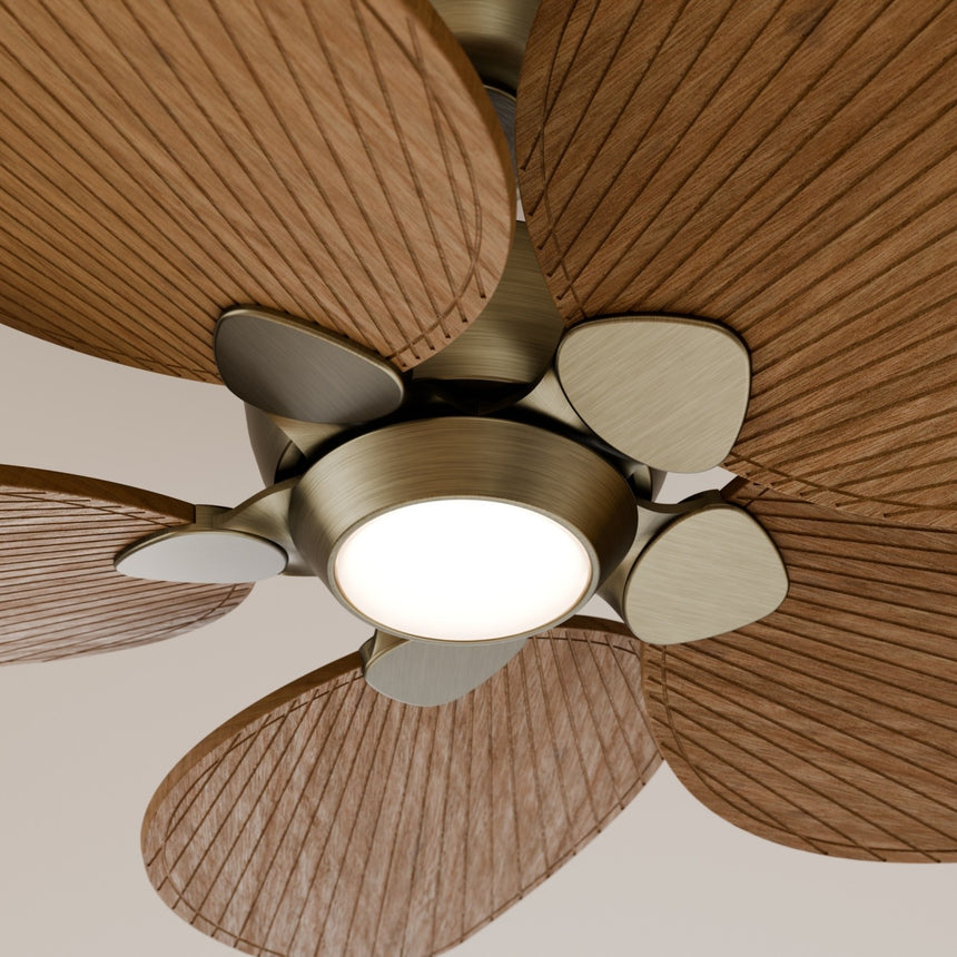 Ventilador de techo con luz Sulion Alma 132cm LED latón y madera media motor DC CCT — vista 4