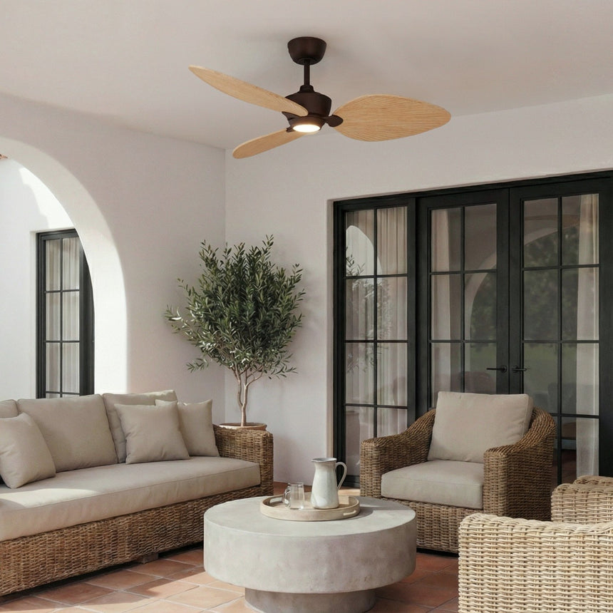 Ventilador de techo con luz Sulion Alma 132cm LED marrón óxido y madera clara motor DC — vista 2
