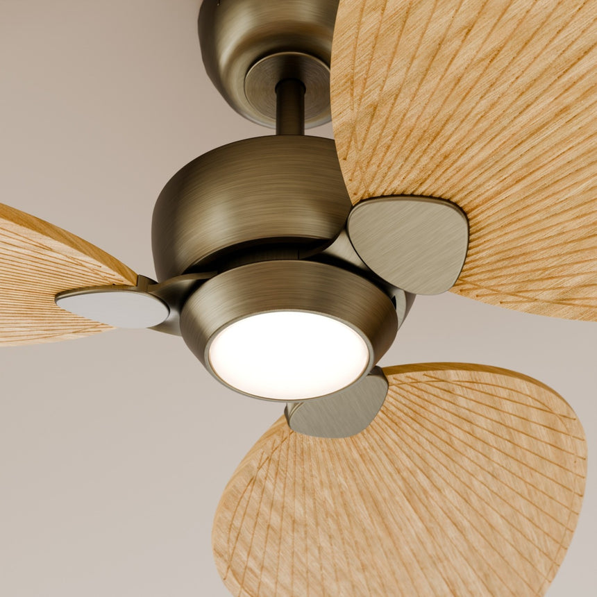 Ventilador de techo con luz Sulion Alma 132cm LED latón y madera clara motor DC CCT — vista 3