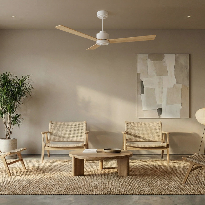 Ventilador de techo con luz Sulion Anne 127cm LED blanco y madera clara motor DC CCT — vista 2