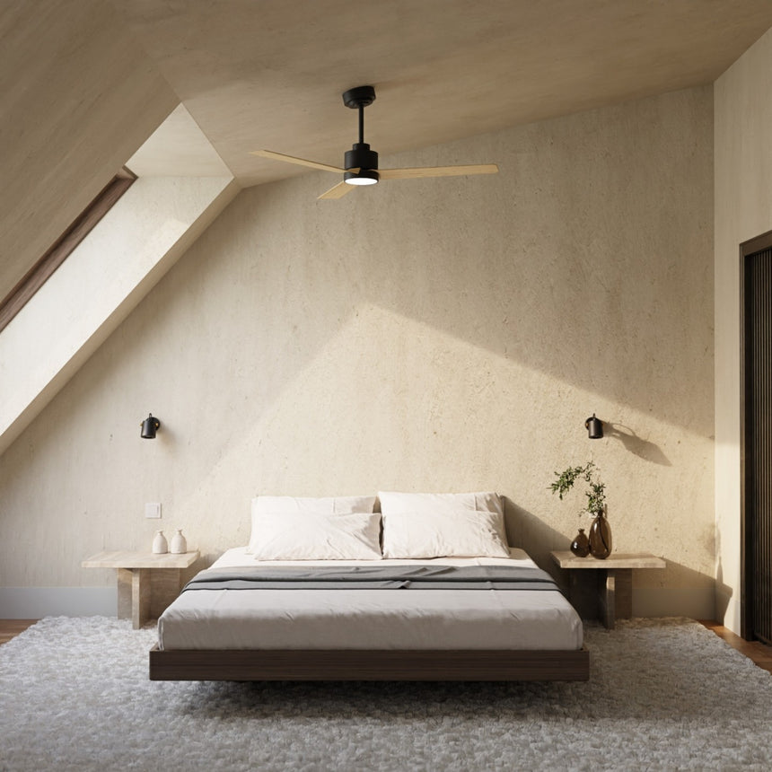 Ventilador de techo con luz Sulion Anne 127cm LED negro y madera clara motor DC CCT — vista 3