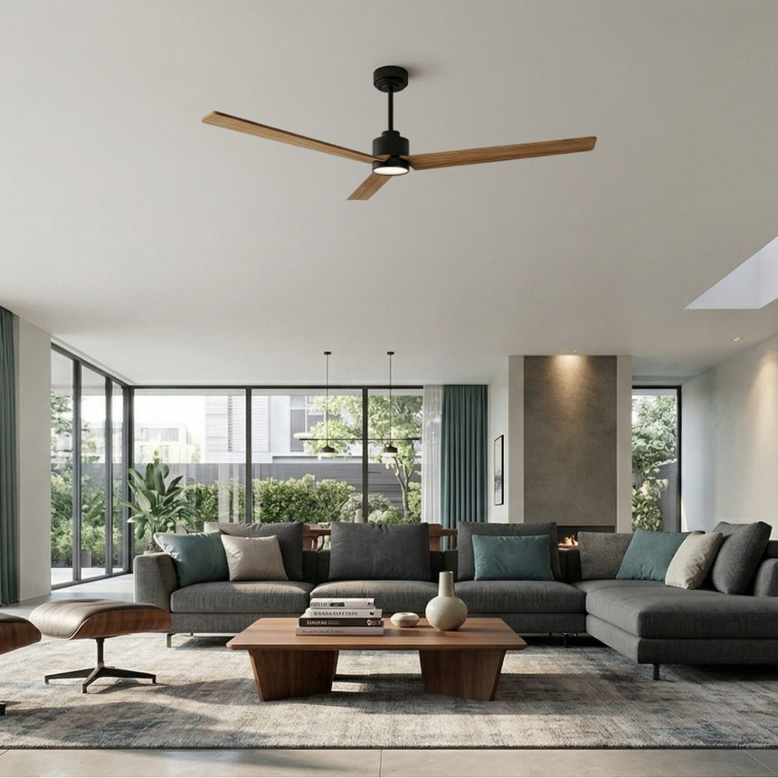 Ventilador de techo con luz Sulion Anne 160cm LED negro y madera media motor DC CCT — vista 2