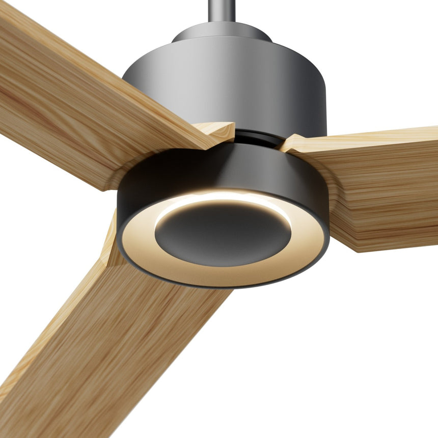 Ventilador de techo con luz Sulion Anne 160cm LED gris grafito y madera clara motor DC — vista 3
