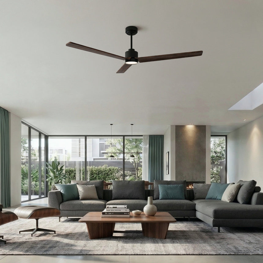 Ventilador de techo con luz Sulion Anne 160cm LED negro y madera oscura motor DC CCT — vista 2