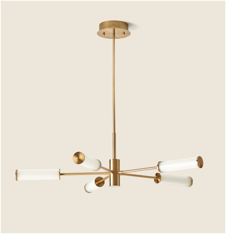 Lámpara Aromas Ison C1298/5 en oro envejecido con cinco brazos y vidrio estriado, vista completa
