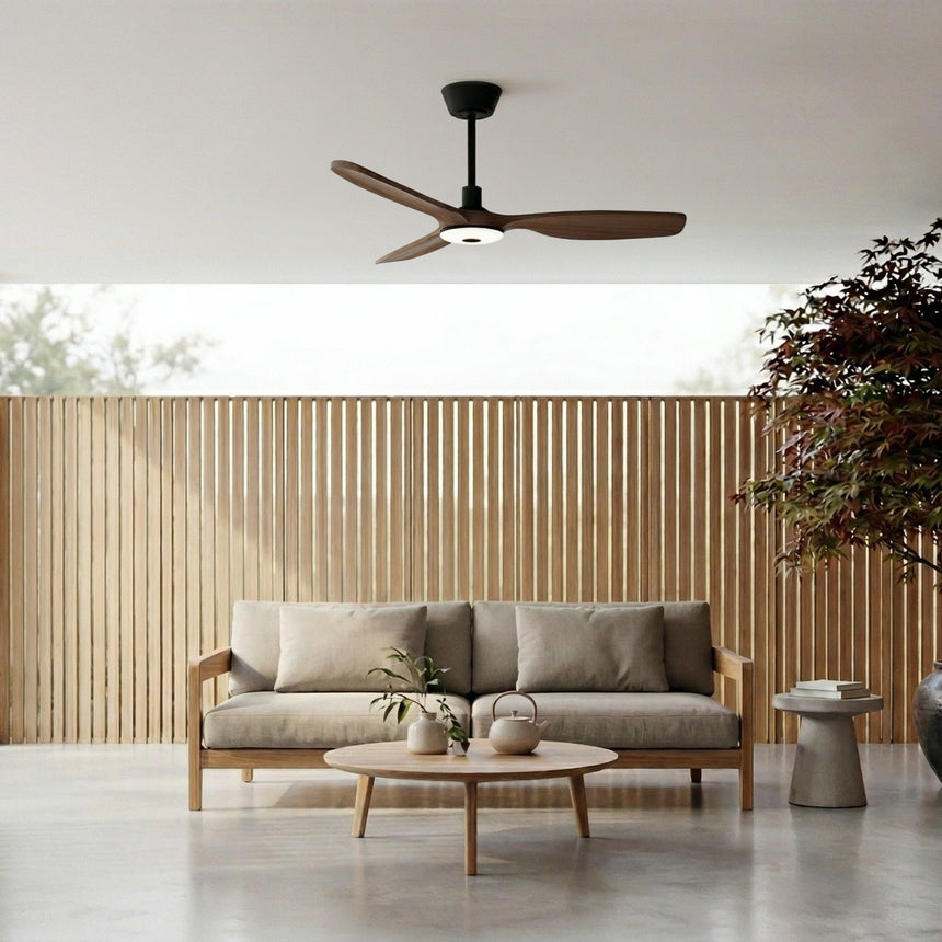 Ventilador de techo con luz Sulion Balcony Neo 107cm negro y madera oscura motor DC — vista 2
