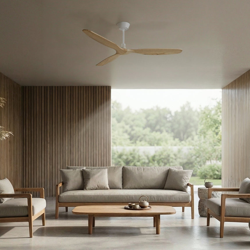 Ventilador de techo Sulion Balcony Neo 142cm blanco y madera clara motor DC — vista 2