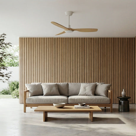 Ventilador de techo con luz Sulion Balcony Neo LED madera blanco apto exterior CCT IP44 Ø107cm 2309149