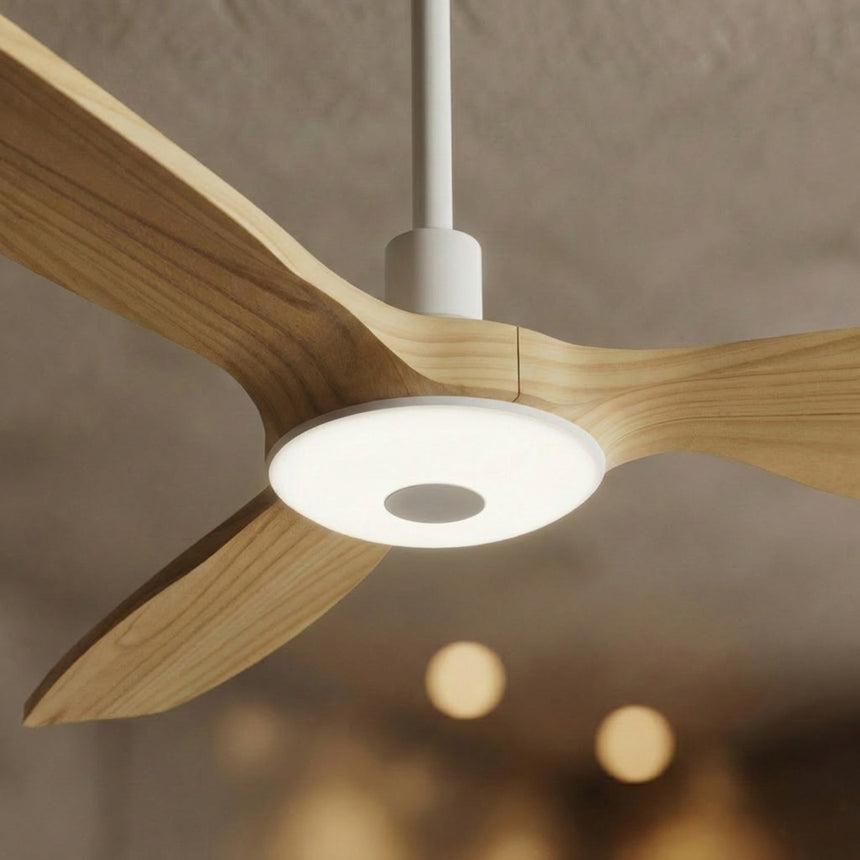 Ventilador de techo con luz Sulion Balcony Neo 107cm blanco y madera clara motor DC — vista 2