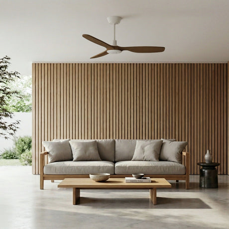 Ventilador de techo con luz Sulion Balcony Neo 107cm blanco y madera oscura motor DC — vista 2