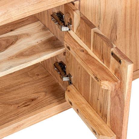 Detalle de bisagras y estante del mueble de TV Camacho 39638