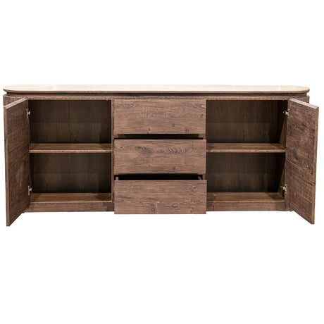 Aparador Camacho 68562 de madera y cerámica, puertas abiertas y distribución interior