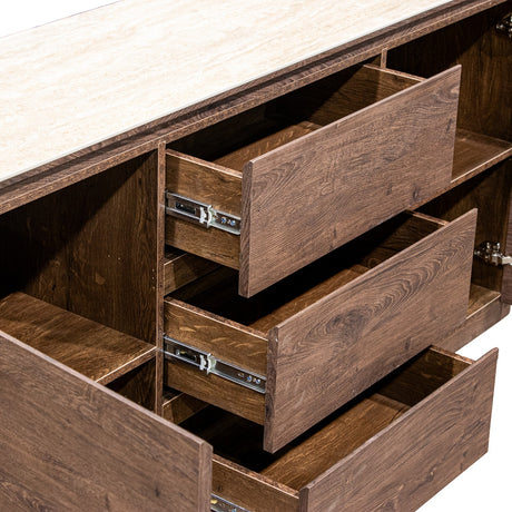 Aparador Camacho 68562 de madera y cerámica, detalle del cajón y sus guías