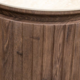 Aparador Camacho 68562 de madera y cerámica, detalle del frente de madera y su contorno redondeado