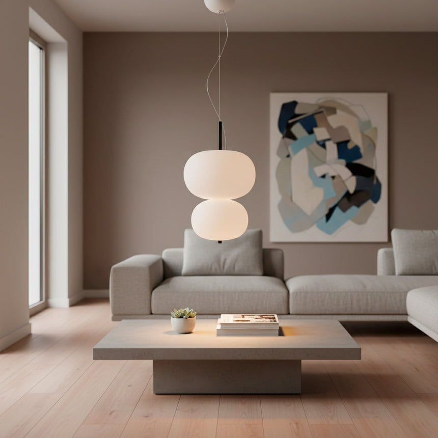 LedsC4 Ilargi Lámpara de techo colgante bolas LED madera oscura y opal 00-6013-92-F9