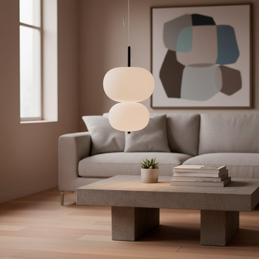 LedsC4 Ilargi Lámpara de techo colgante bolas LED madera oscura y opal 00-6013-92-F9